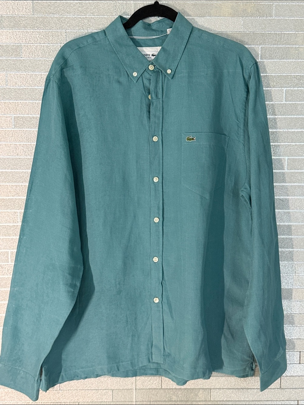 Lacoste Men's Teal Green 💯 Linen Button-Down Long Sleeve Shirt XL 44